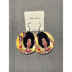 Large African American Women Wood Earrings‎